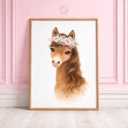 Girls Nursery Horse Print Set - Personalised Pink Prints, Girl Bedroom Wall Art Decor - thumbnail 3