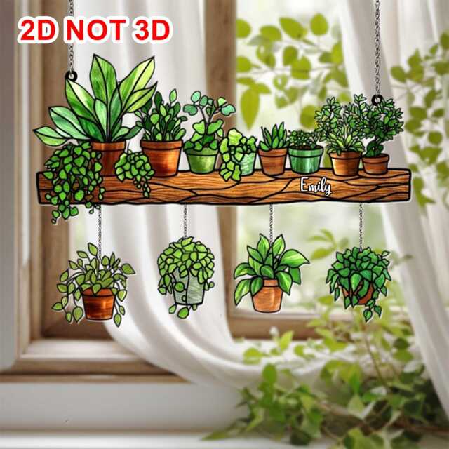 Acrylic Window Hanging Suncatcher With Plants Custom Name Sign Faux Stained Glass Wall Art Boho Home Decor Garden Ornaments - image 1