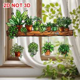Acrylic Window Hanging Suncatcher With Plants Custom Name Sign Faux Stained Glass Wall Art Boho Home Decor Garden Ornaments