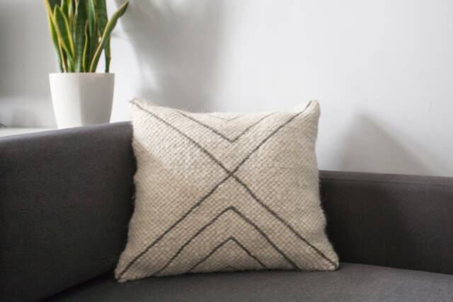 Handmade White Wool Pillow in Scandinavian Style, Kilim Throw Cushion For Bohemian & Farmhouse Homes - image 1