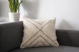 Handmade White Wool Pillow in Scandinavian Style, Kilim Throw Cushion For Bohemian & Farmhouse Homes