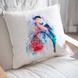 Handmade Bullfinch Bird Watercolor Pillow Case - Elegant Print, Decorative Cushion Cover, Unique Home Deco - thumbnail 3