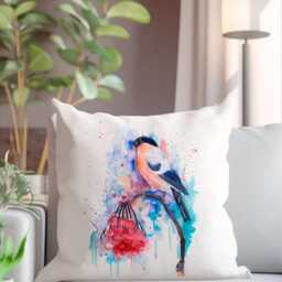 Handmade Bullfinch Bird Watercolor Pillow Case - Elegant Print, Decorative Cushion Cover, Unique Home Deco - thumbnail 2