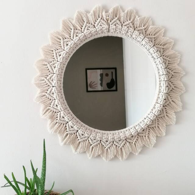 Simple Macrome Decor Mirror , Round Hanging Wall Boho Wedding Decoration Macrame Framed Decorative Next Day Shipping - image 1