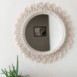 Simple Macrome Decor Mirror , Round Hanging Wall Boho Wedding Decoration Macrame Framed Decorative Next Day Shipping - thumbnail 1