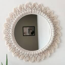 Simple Macrome Decor Mirror , Round Hanging Wall Boho Wedding Decoration Macrame Framed Decorative Next Day Shipping - thumbnail 4