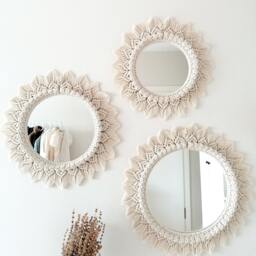 Simple Macrome Decor Mirror , Round Hanging Wall Boho Wedding Decoration Macrame Framed Decorative Next Day Shipping - thumbnail 3