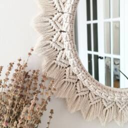 Simple Macrome Decor Mirror , Round Hanging Wall Boho Wedding Decoration Macrame Framed Decorative Next Day Shipping - thumbnail 2