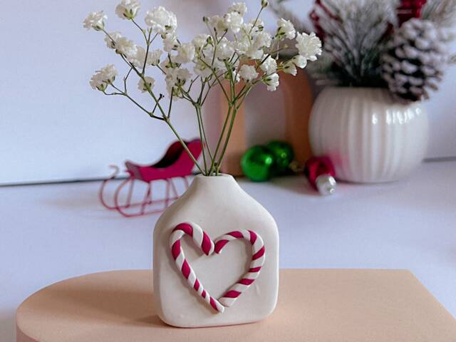Candycane Heart Tiny Vase/Christmas Bud Vase Gift Unique Cute Xmas Personalization Available Mini - image 1