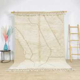 Ivory Grid Moroccan Rug, Textured Neutral Berber Carpet, Handmade Shag Area Large Minimalist Scandi Decor