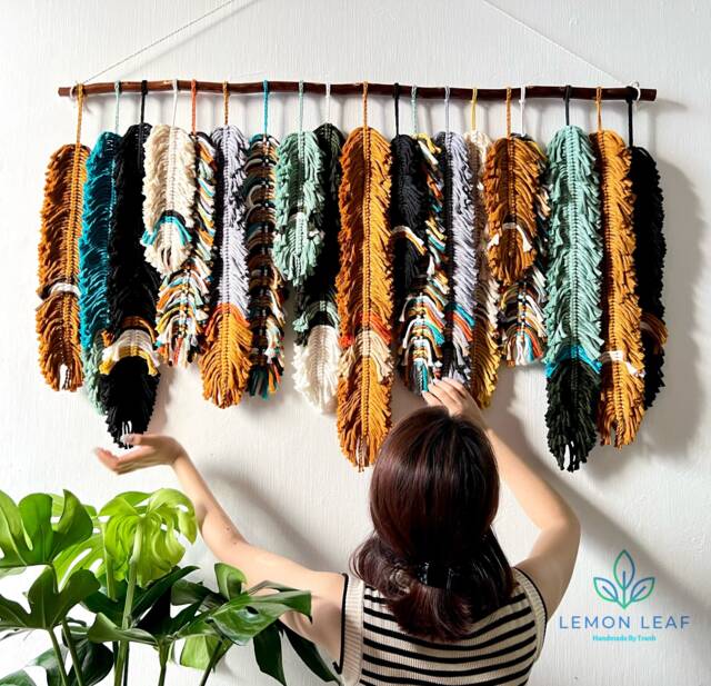 Rustic Macrame Feather Wall Hanging Colorful Boho Home Decor - image 1