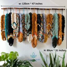 Rustic Macrame Feather Wall Hanging Colorful Boho Home Decor - thumbnail 3