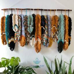 Rustic Macrame Feather Wall Hanging Colorful Boho Home Decor - thumbnail 4