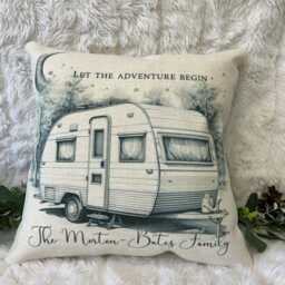 Personalised Caravan Cushion, Touring Gift, Traveller Linen Cushion - thumbnail 2