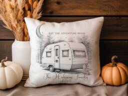 Personalised Caravan Cushion, Touring Gift, Traveller Linen Cushion - thumbnail 1