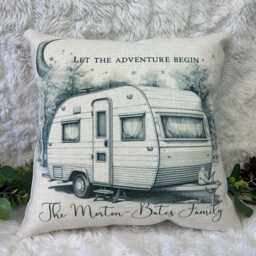 Personalised Caravan Cushion, Touring Gift, Traveller Linen Cushion - thumbnail 3