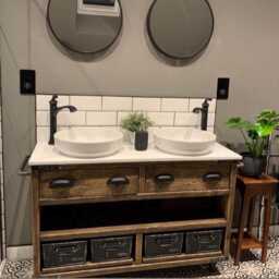 Dulwich Double Bathroom Vanity Unit - Handmade Reclaimed Timber Rustic Cabinet Custom Size Options - thumbnail 1