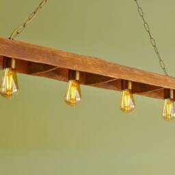Antique Wooden Dough Bowl Chandelier Farmhouse Linear Pendant Light - thumbnail 4