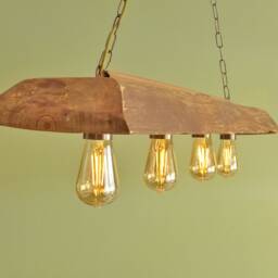 Antique Wooden Dough Bowl Chandelier Farmhouse Linear Pendant Light - thumbnail 2