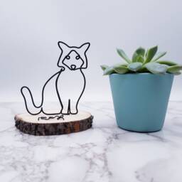 Birman Cat Wire Sculpture, Pet Memorial On Wood Coaster - thumbnail 2