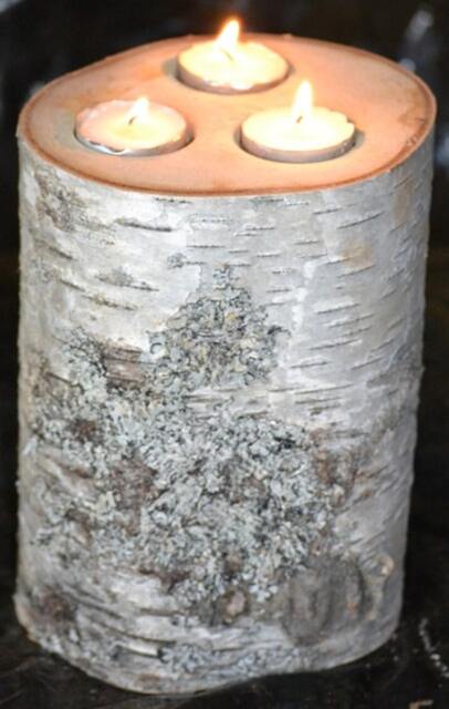 Birch Log Tea Light Candle Holder Large With 3 Lights