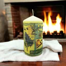 Hand-Decorated Wax Pillar Candle Spring Floral Butterfly Collage - thumbnail 4