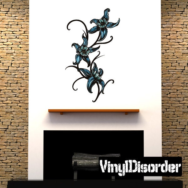 Floral Flower Wall Decal - Fabric Vinyl Removable & Reusable Floralfloweruscolor087Et