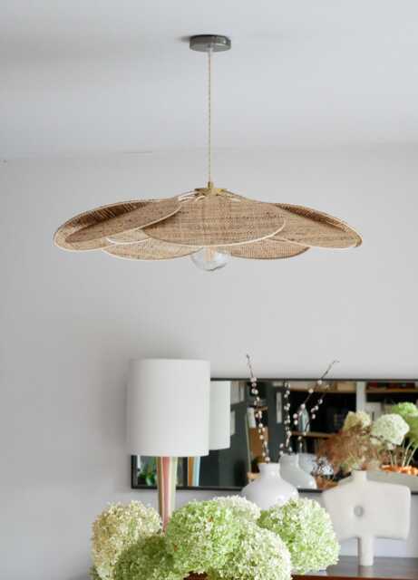 22. Flower Pendant Light With 14 Petals in Linen & Rattan - Flower Chandelier Lamp Wall Handcrafted - image 1