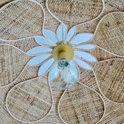 22. Flower Pendant Light With 14 Petals in Linen & Rattan - Flower Chandelier Lamp Wall Handcrafted - thumbnail 2