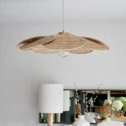 22. Flower Pendant Light With 14 Petals in Linen & Rattan - Flower Chandelier Lamp Wall Handcrafted - thumbnail 3