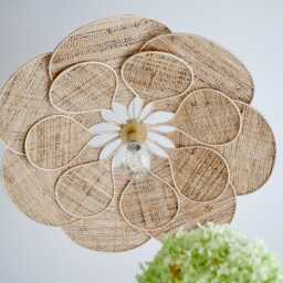 22. Flower Pendant Light With 14 Petals in Linen & Rattan - Flower Chandelier Lamp Wall Handcrafted - thumbnail 2