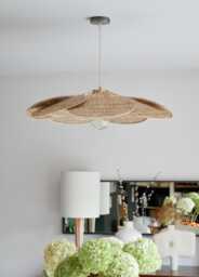 22. Flower Pendant Light With 14 Petals in Linen & Rattan - Flower Chandelier Lamp Wall Handcrafted - thumbnail 1