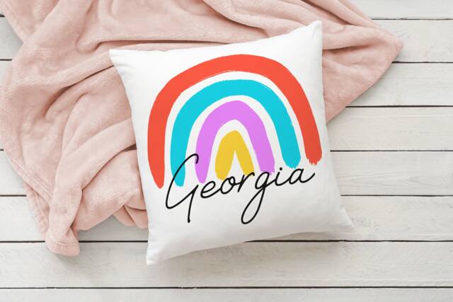 Rainbow Cushion For Girls Personalised Any Name Pillow Decorative Cushions Bedroom Accessories Nursery Decor Birthday Gifts Keepsake Present - image 1