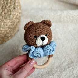 Crochet Rattle, Cute Bear Baby Shower Gift, Christening Toy, Boy, New Mom Teddy - thumbnail 2