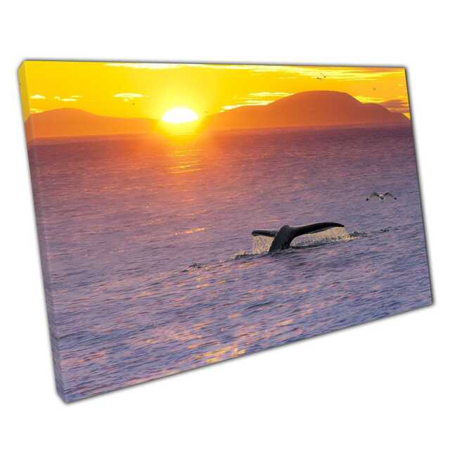 Serene Gray Whale Tail Canvas Pacific Sunrise Seascape Wall Art For Home & Office Decor - image 1