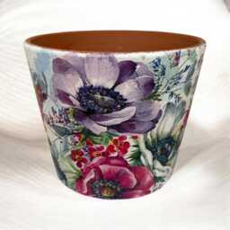 Anemone Flower Plant Pot , Terraotta Hand Decorated With Floral Anenome Design, Colourful Flowerpot