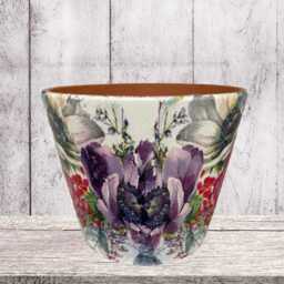 Anemone Flower Plant Pot , Terraotta Hand Decorated With Floral Anenome Design, Colourful Flowerpot - thumbnail 3