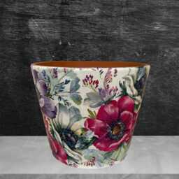 Anemone Flower Plant Pot , Terraotta Hand Decorated With Floral Anenome Design, Colourful Flowerpot - thumbnail 4