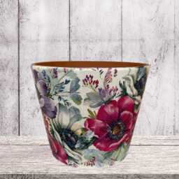 Anemone Flower Plant Pot , Terraotta Hand Decorated With Floral Anenome Design, Colourful Flowerpot - thumbnail 2