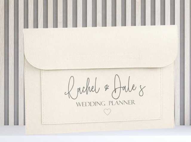 Personalized Cream Felt Wedding Planner Folder, 15.6 - image 1