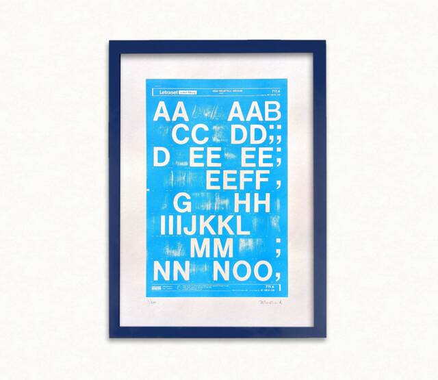 Helvetica Wall Art Print - Bright & Grungy A3 Typography Recycled Coffee Cup Paper 1972 Letraset Risograph Signed & Limited - image 1