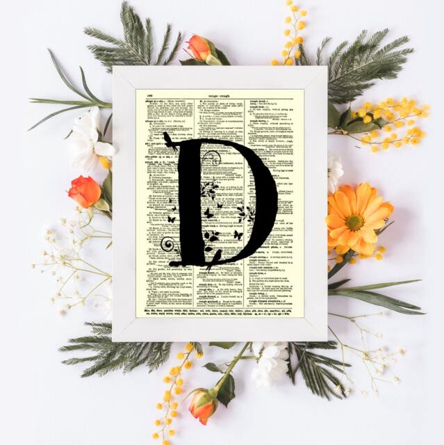 Letter D Monogram With A Modern Twist Printed On Dictionary Page From 1897, Art Print, Wall Decor, Wedding Nursery Decor - image 1