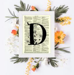 Letter D Monogram With A Modern Twist Printed On Dictionary Page From 1897, Art Print, Wall Decor, Wedding Nursery Decor - thumbnail 1