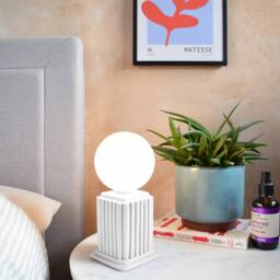 White Heera - Small Bedside Lamp With A Dimmer Switch, Modern Minimalist Table Lamp, Scandinavian & Nordic Lighting - thumbnail 3