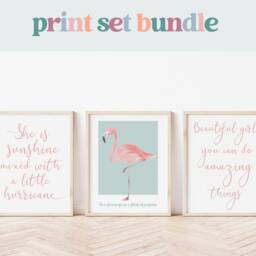 Girls Nursery Print Set - Sunshine, Flamingo, Girl Quotes Wall Art - thumbnail 3