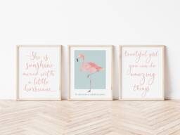 Girls Nursery Print Set - Sunshine, Flamingo, Girl Quotes Wall Art - thumbnail 1