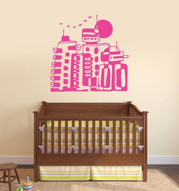 Wall Vinyl Decal Fantastic Cartoon City Futuristic Abstract Nursery Decor - #2411Dn - image 1