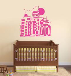 Wall Vinyl Decal Fantastic Cartoon City Futuristic Abstract Nursery Decor - #2411Dn - thumbnail 1