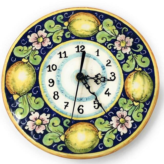 Italian Ceramic Wall Clock Decorated Lemons Hand Painted Made in Italy Tuscan Art Pottery - image 1