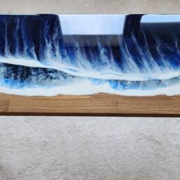 Ocean Wave Epoxy Resin Side Table Beach Themed Nautical Decor - thumbnail 2